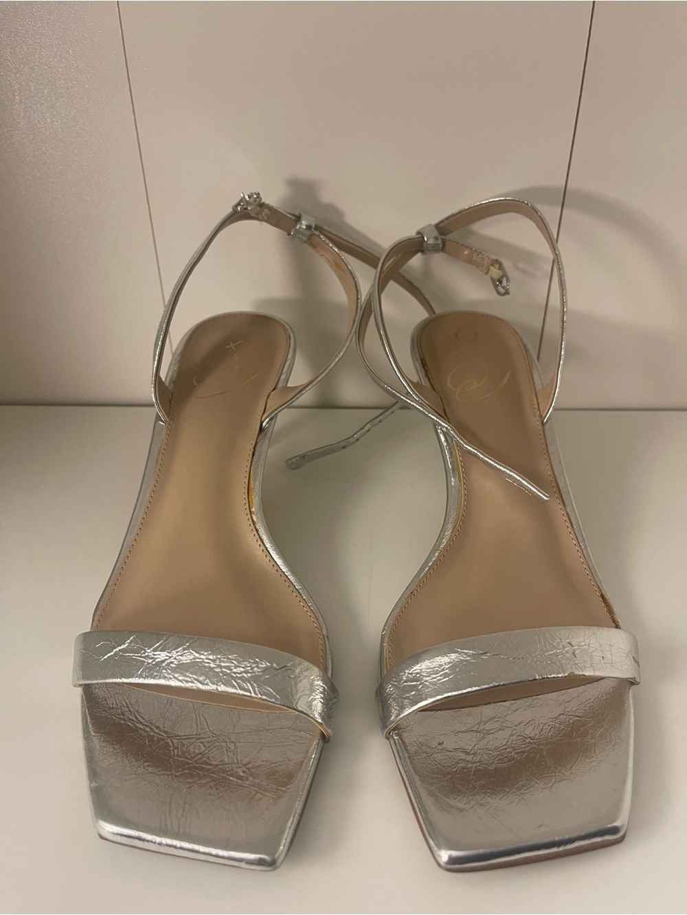 Sam Edelman Silver Metallic Strappy Square-Toe Sandals